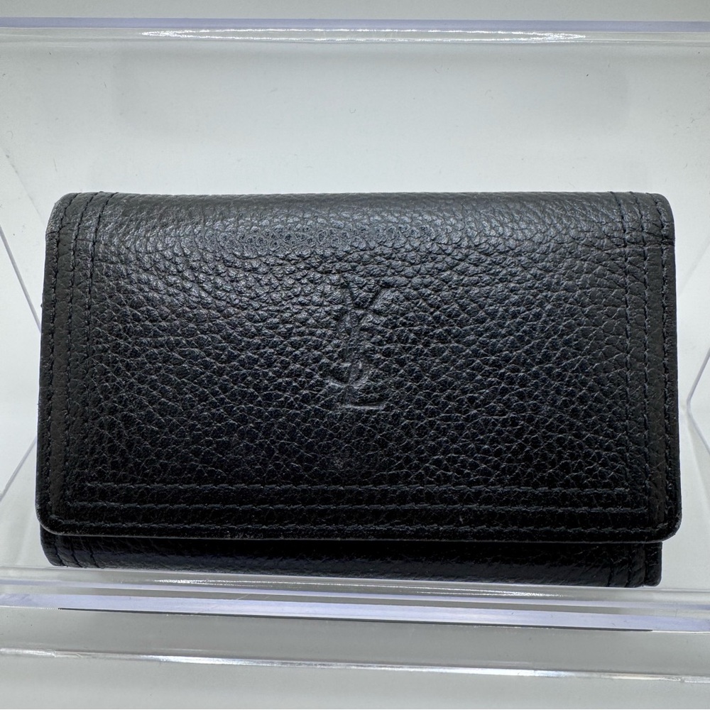 Yves Saint Laurent Authentic Textured Black Leather Key Holder